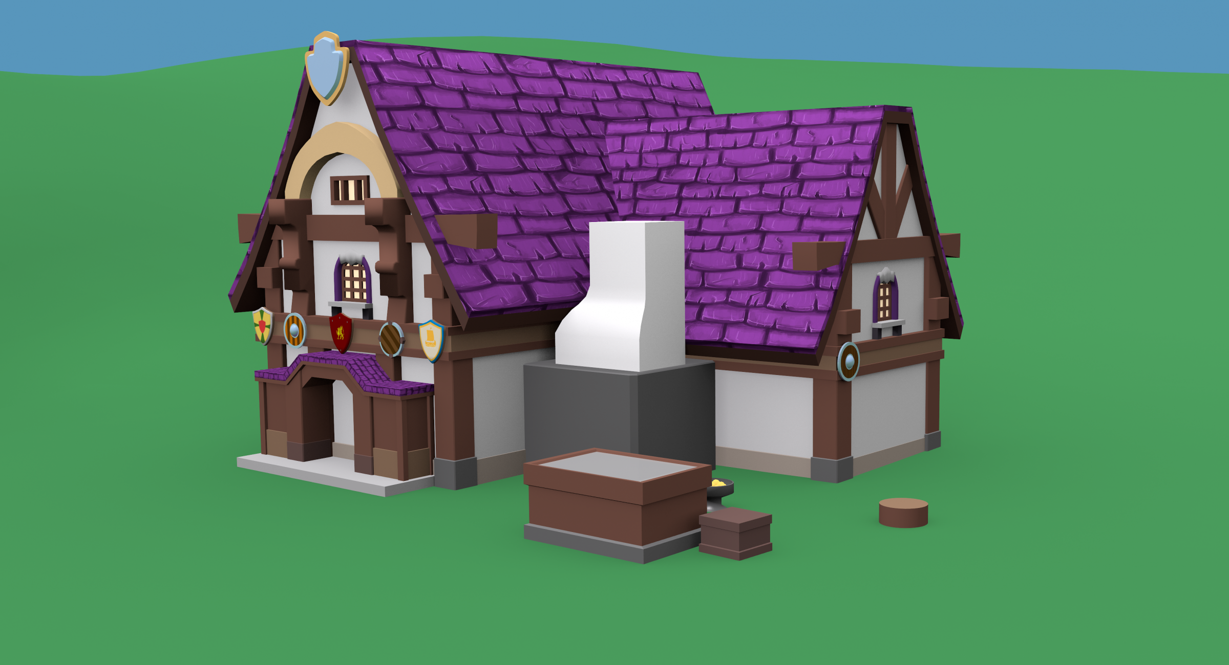 Adding some roof tile textures to the building.